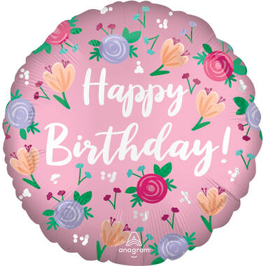 Foil Balloon - "Happy Birthday!" - Peony - 45 cm